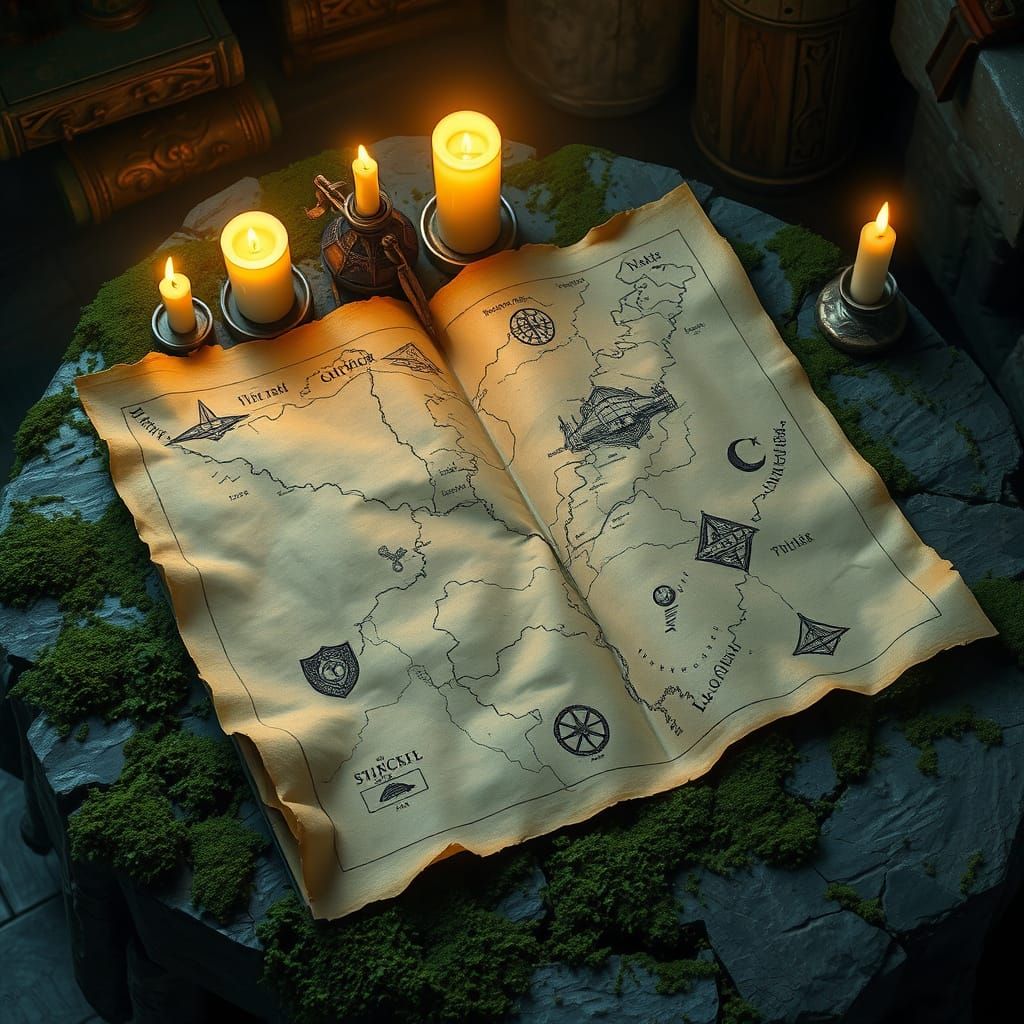 Mystical Map by Candlelight: Dreamy Art