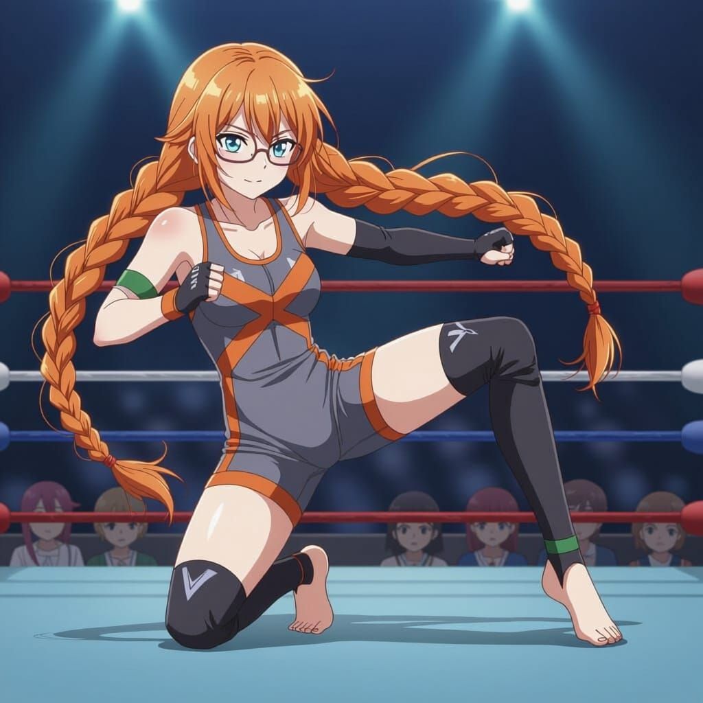 Dynamic Anime Woman Wrestler in Action