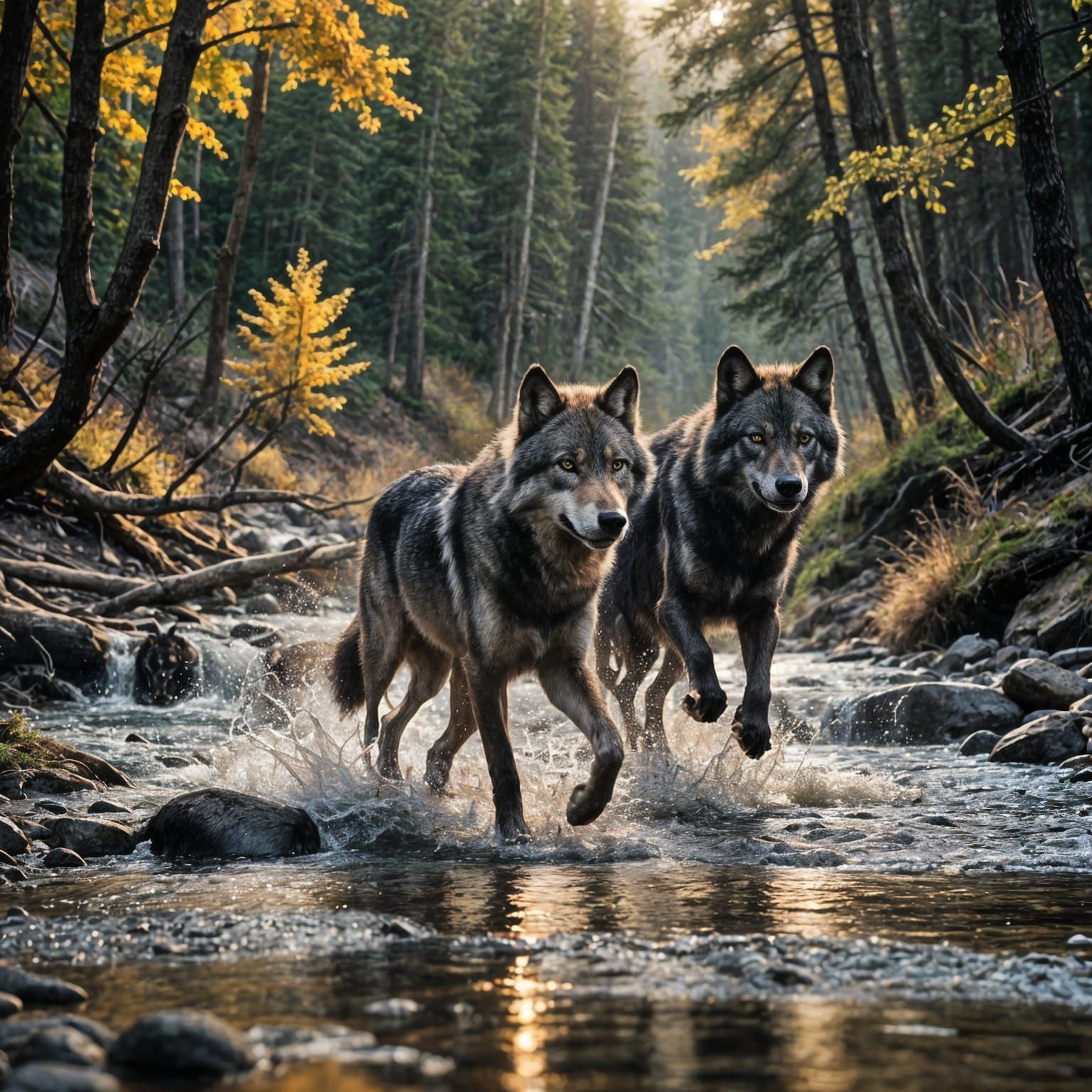 Wolves in the Mountains with Cinematic Lighting