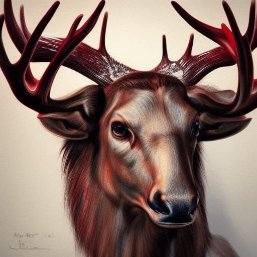 Moose Portrait with Red Cape in Hyperdetailed Style