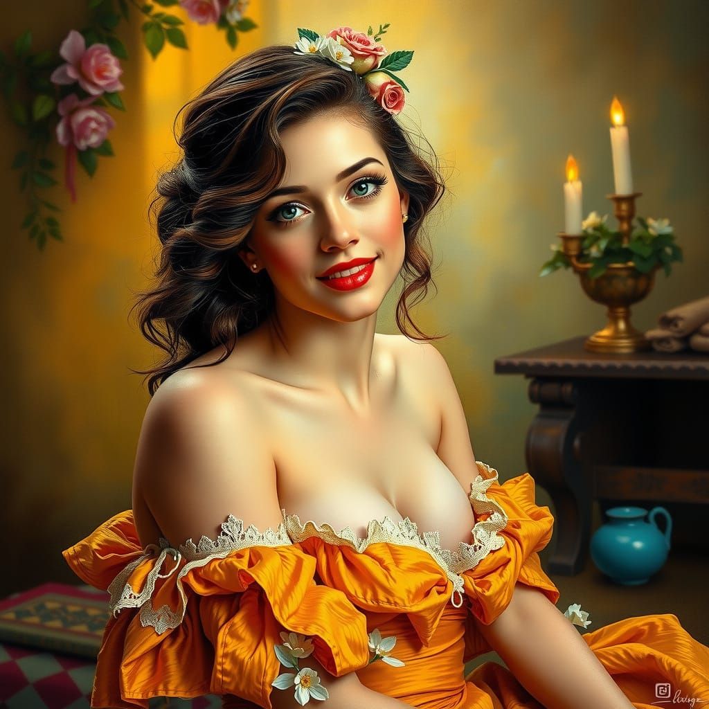 Painterly Fusion: Impressionistic Realism in Turquoise and G...