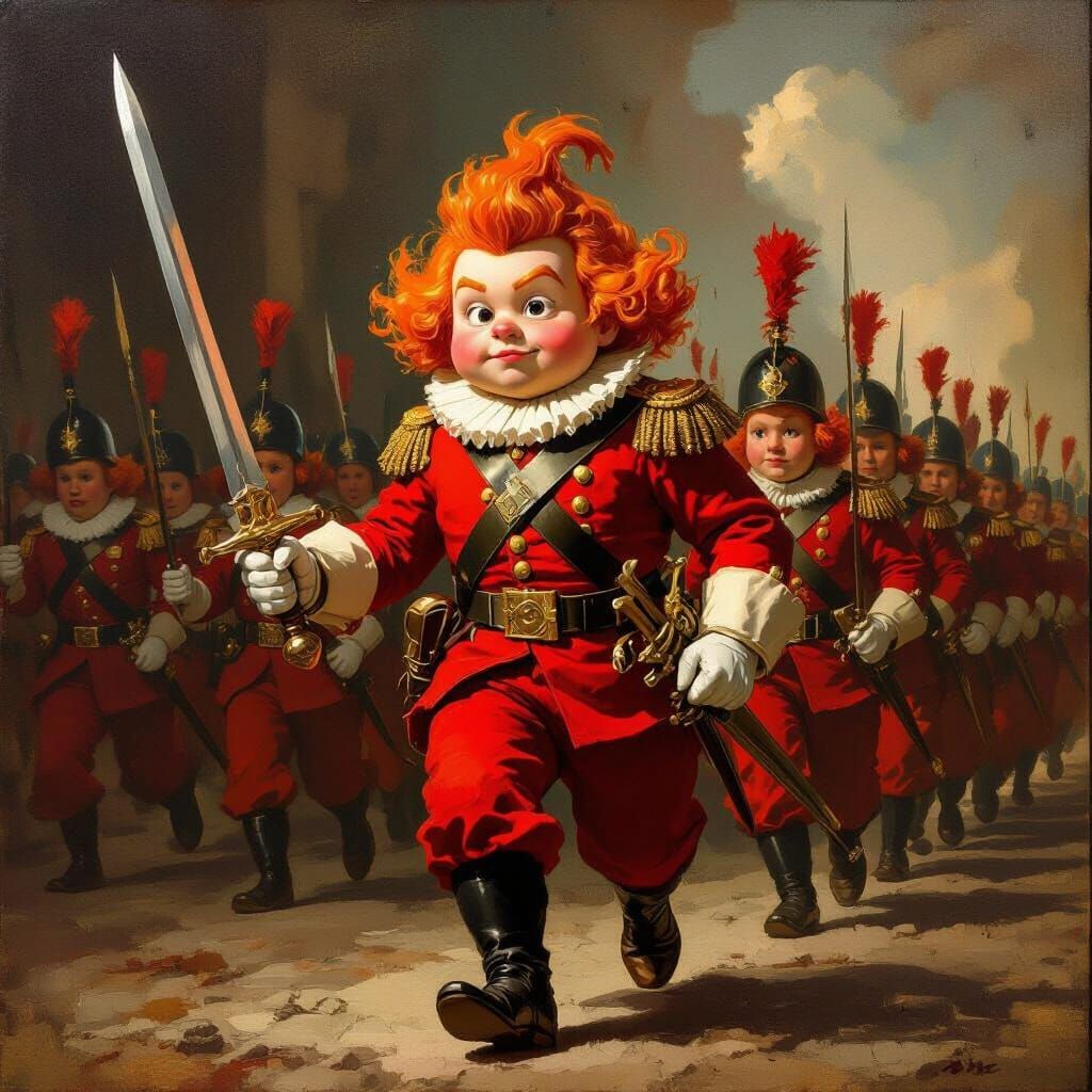 Oompa Loompa Leads Soldiers in Renaissance Painting Style