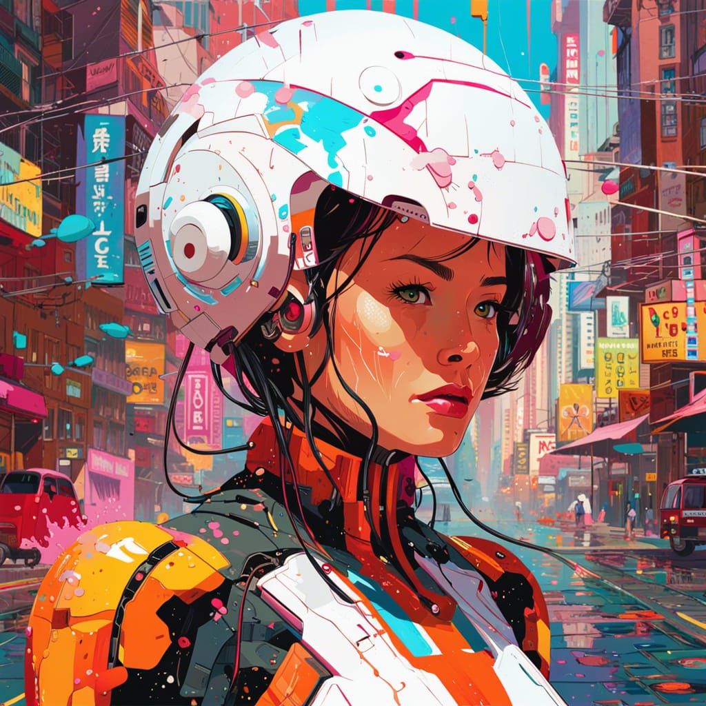 Cyberpunk Mecha Woman Portrait in Digital Anime Style