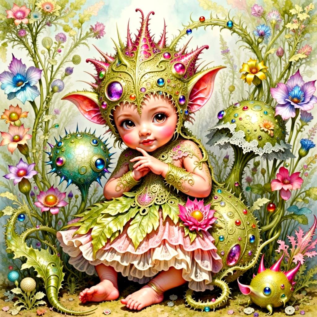 Adorable Elven Baby in Cyclamen Flower Costume