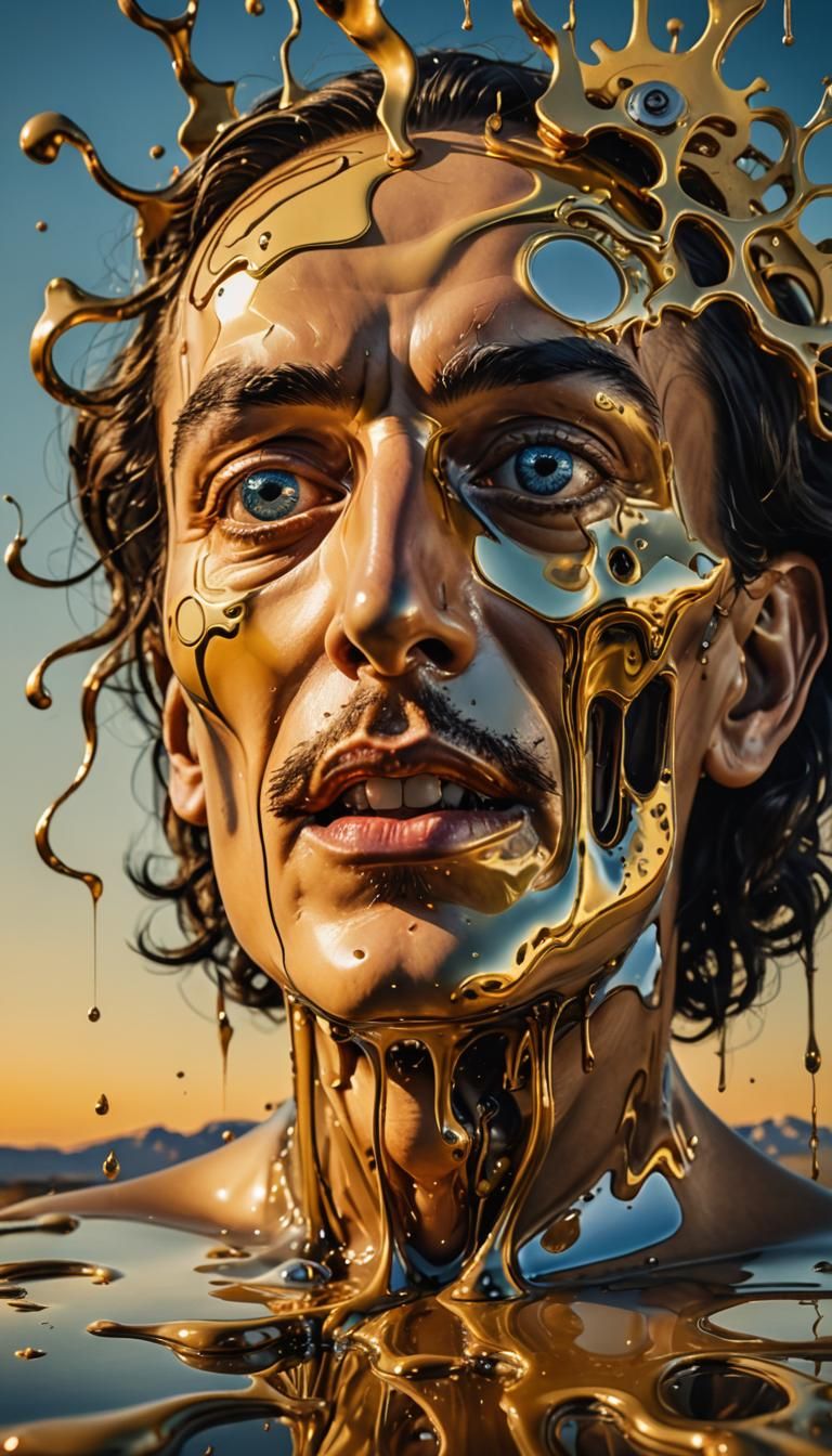 Melting Face with Clockwork in Surrealist Style