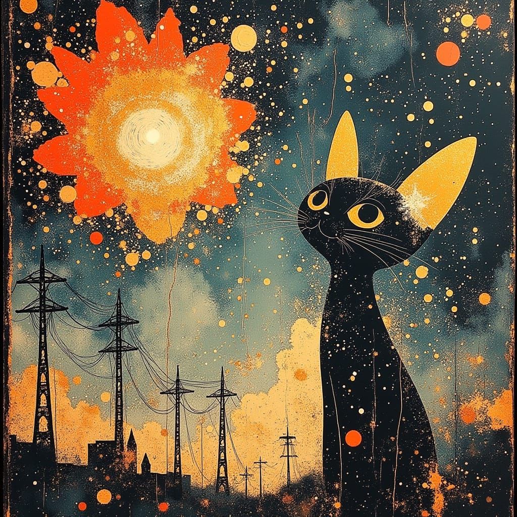 Eerie Fireworks Display with Cubist Macrame Figures