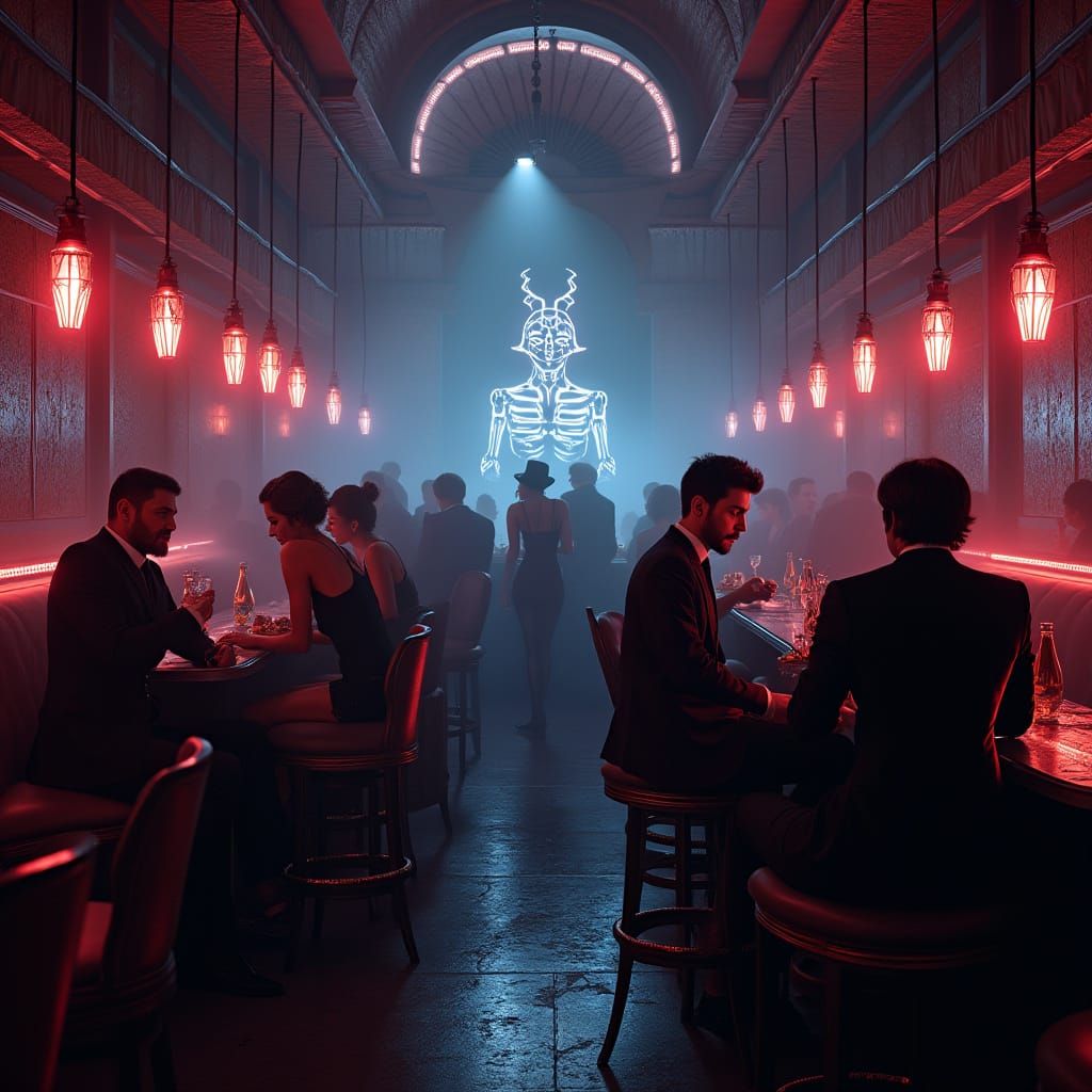 Cyberpunk Bar with Robot Jazz Band in Neon Noir