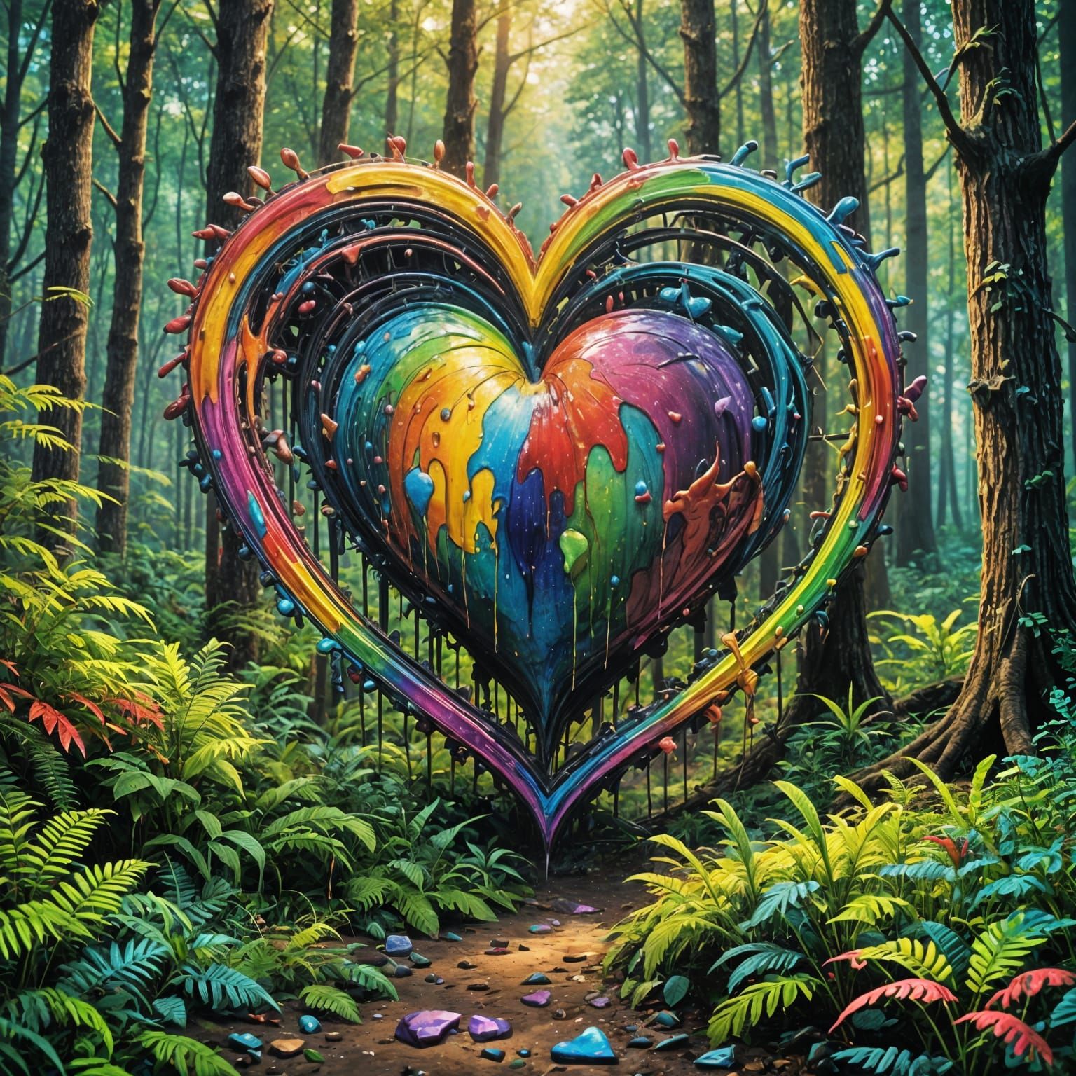 Epic Rainbow Heart in Polychromatic Graffiti Art