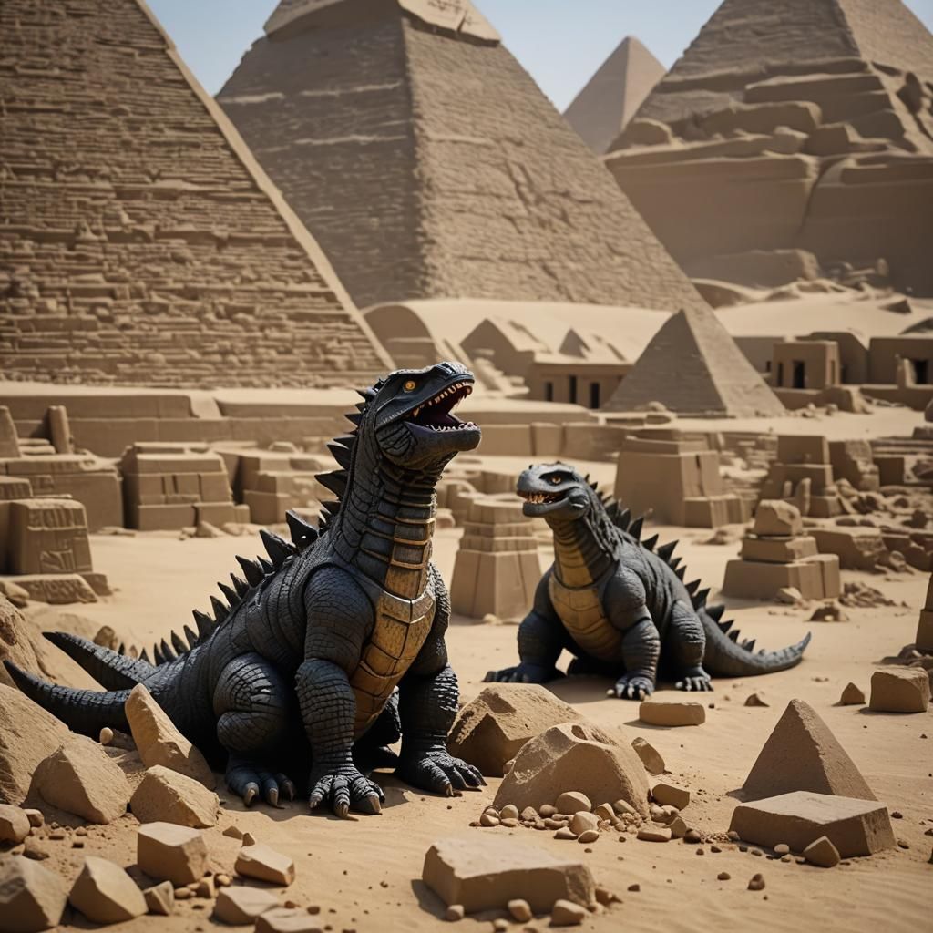Godzilla in Egypt: A Claymation 3D Render