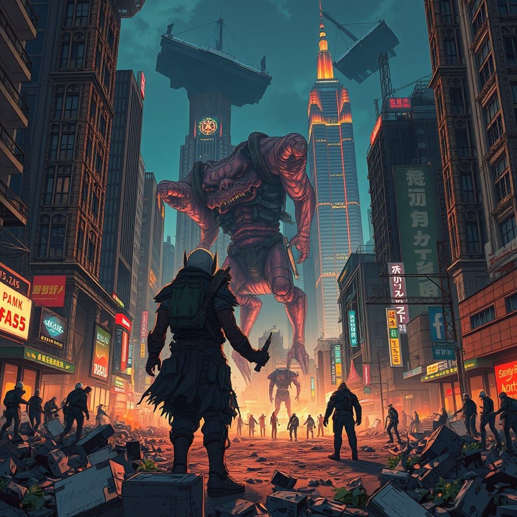 Post-Apocalyptic Metropolis in Ruins: Mutant Creatures and S...