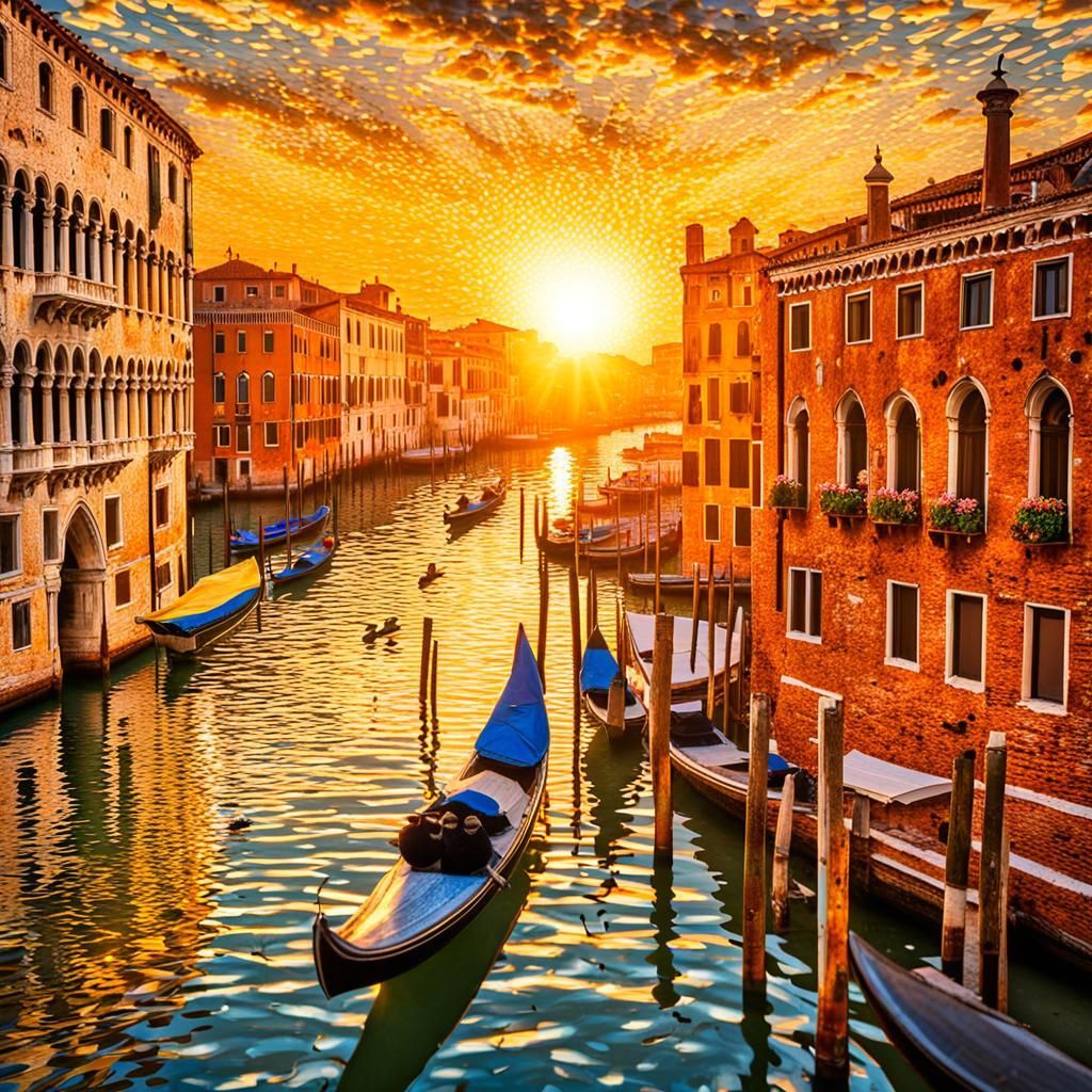 Venice Sunset in Kaleidoscopic Mosaic Pattern