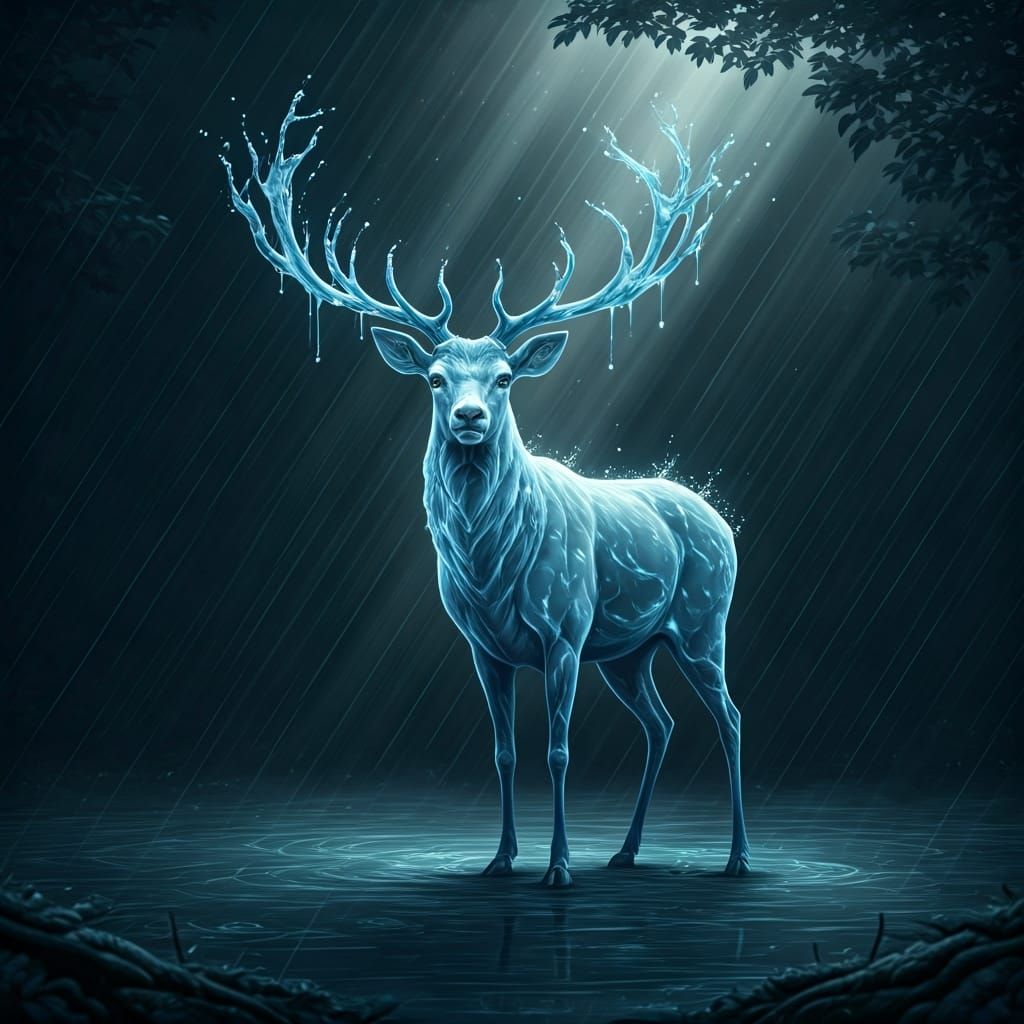 Surreal Water Reindeer in Mystical Forest