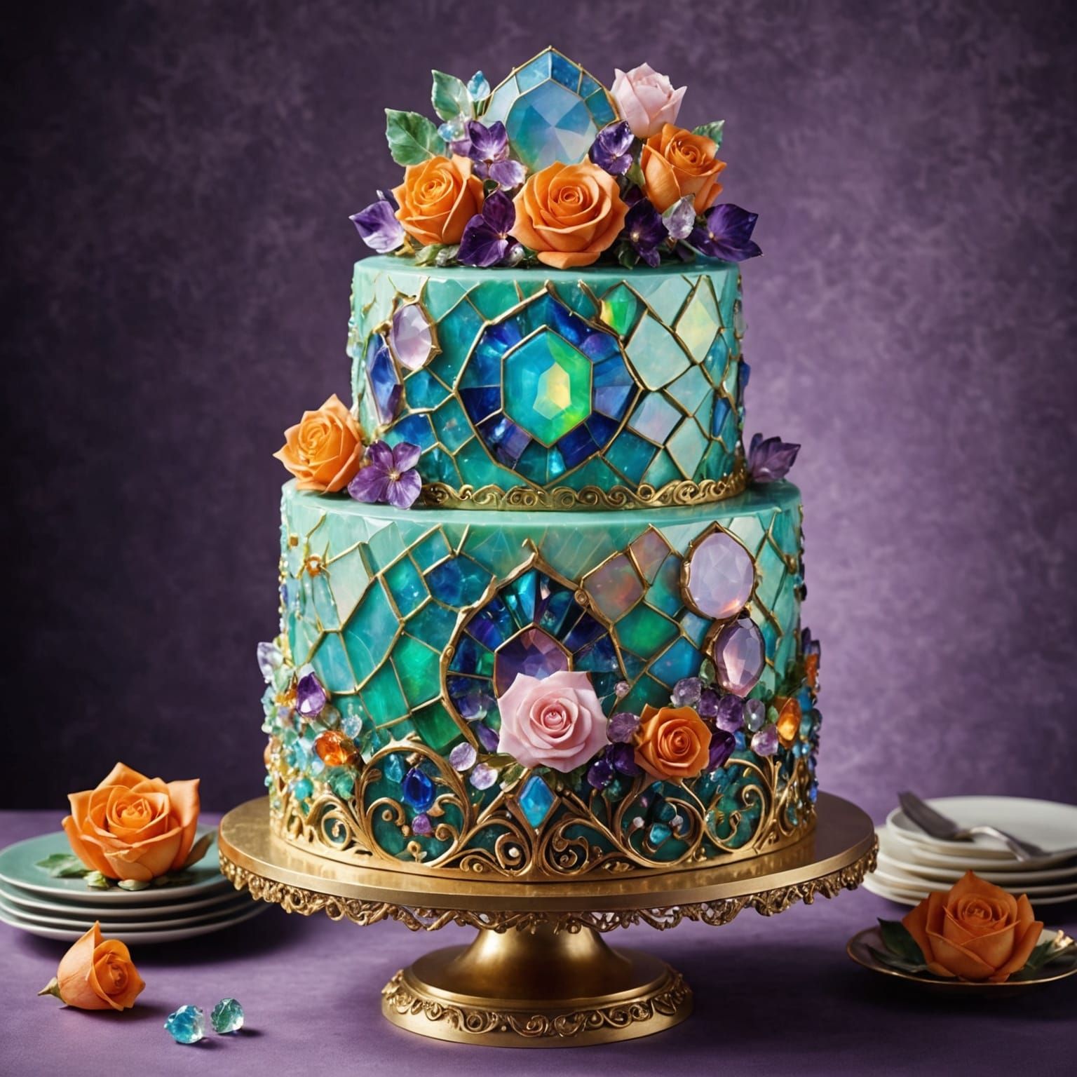 Gemstone Cake: Iridescent Opals and Sparkling Amethysts