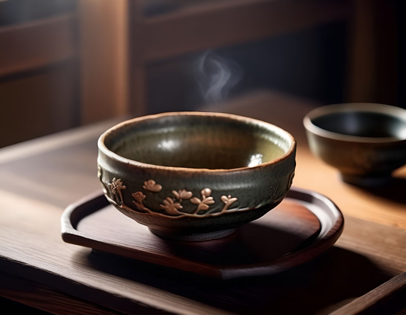 Japanese Tea Bowl in Wabi-Sabi Style: Close-Up Photo