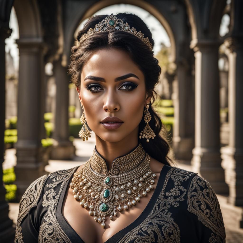 Beautiful Curvy Woman in Hyperrealistic Garden Portrait