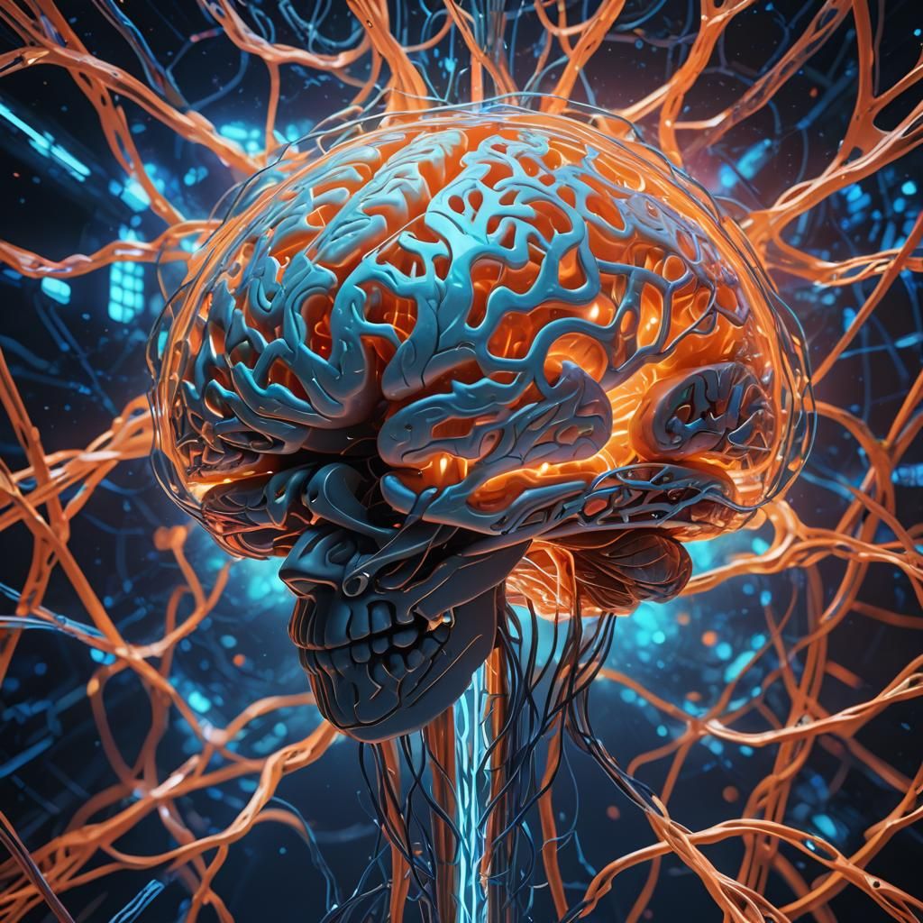 Ethereal Brain in Holographic Digital Space: Vibrant Art