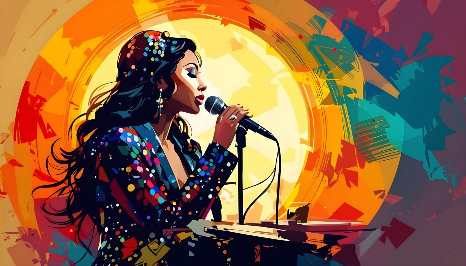 Glamorous Jazz Singer on Stage in Impressionist Style