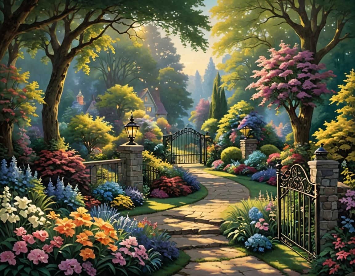 Glistening Garden Gate in Iridescent Light