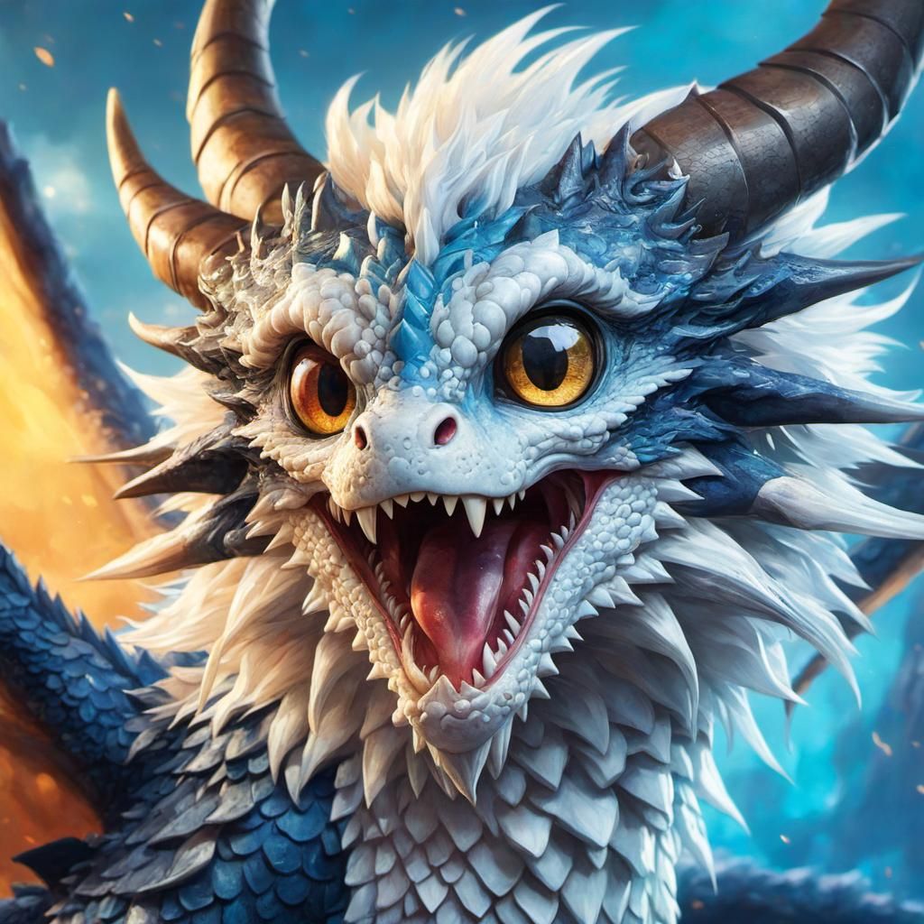 Adorable Anime Dragon Roaring in a Fantasy Landscape