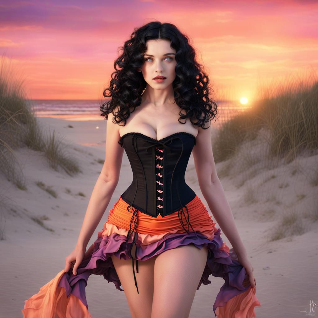Summer Witch on Beach at Sunset: Fantasy Concept Art