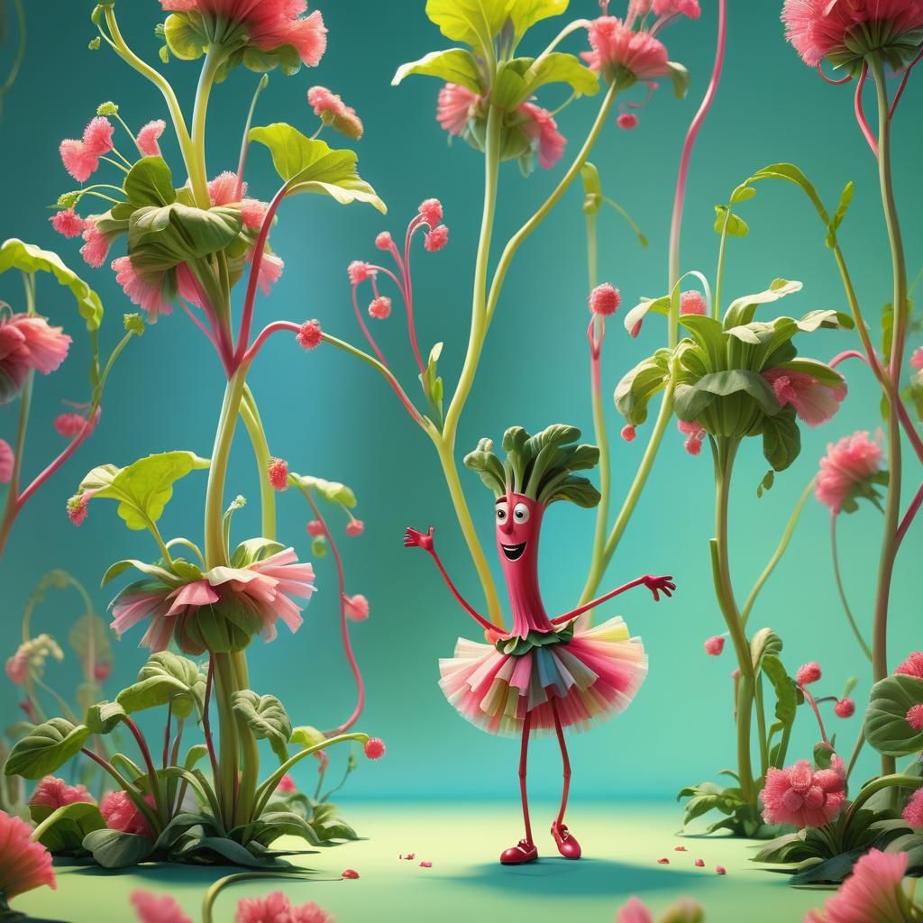 Dancing Rhubarb Stalks in Tutus: 3D Digital Art