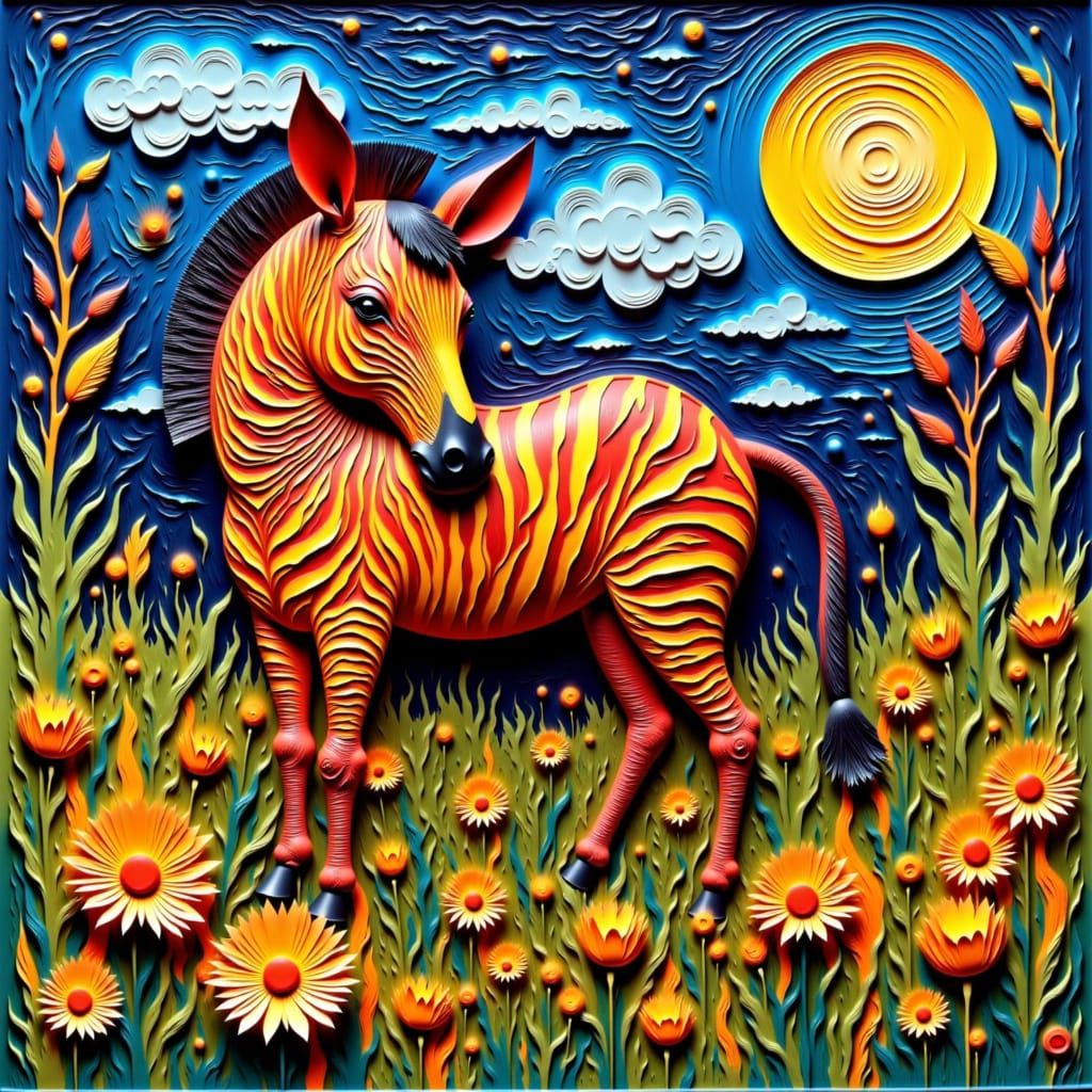 This isn't just any zebra—it's a moonlit mosaic on four legs! Drenched in bubblegum hues and checkerboard swagger, this ...