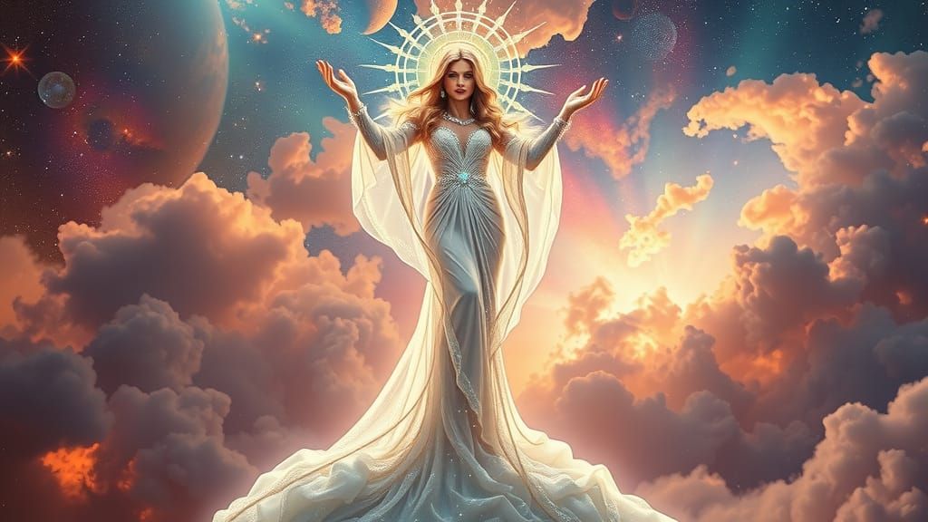Celestial Goddess Rises from Cosmic Nebula