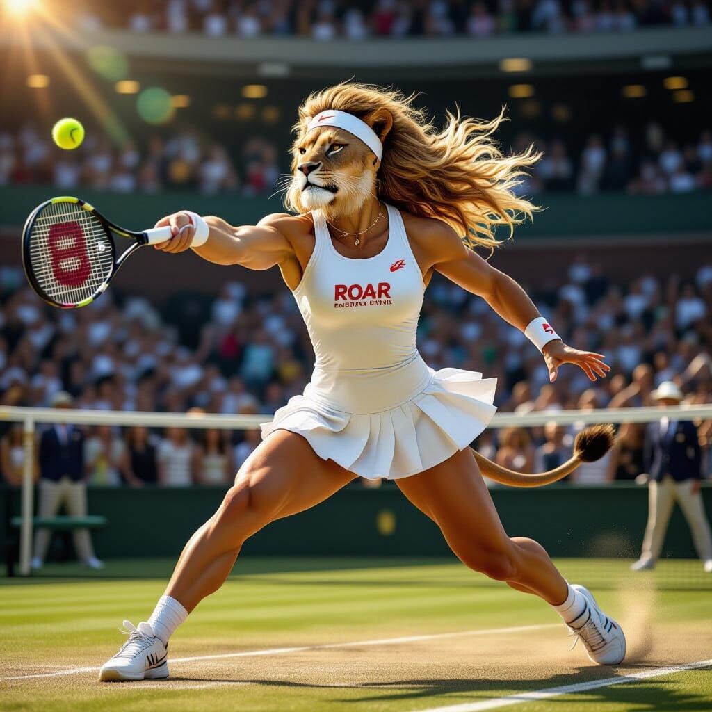 Lioness Serves Ace at Wimbledon in Comic Book Style