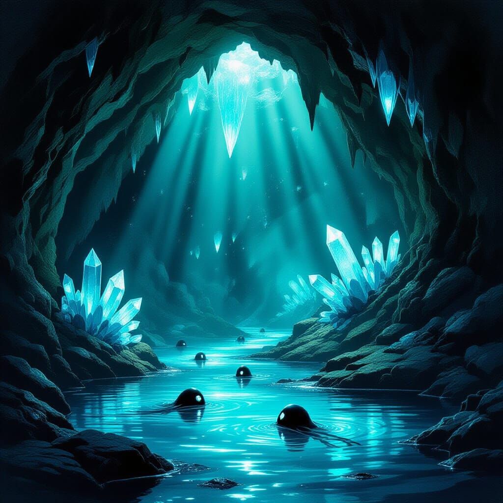 Bioluminescent Cave: Dark Fantasy Concept Art