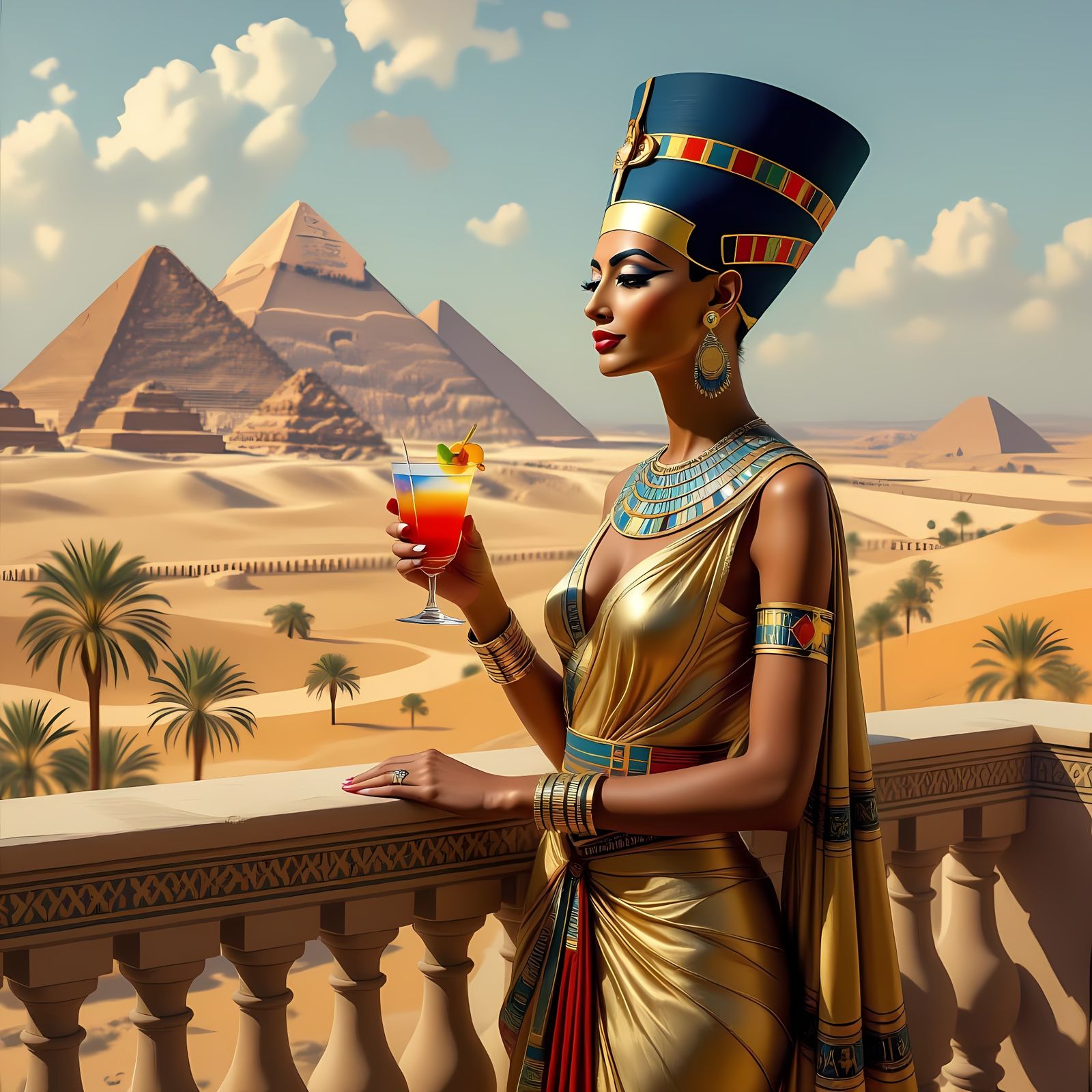Nefertiti Overlooks Egypt in Klimt Style
