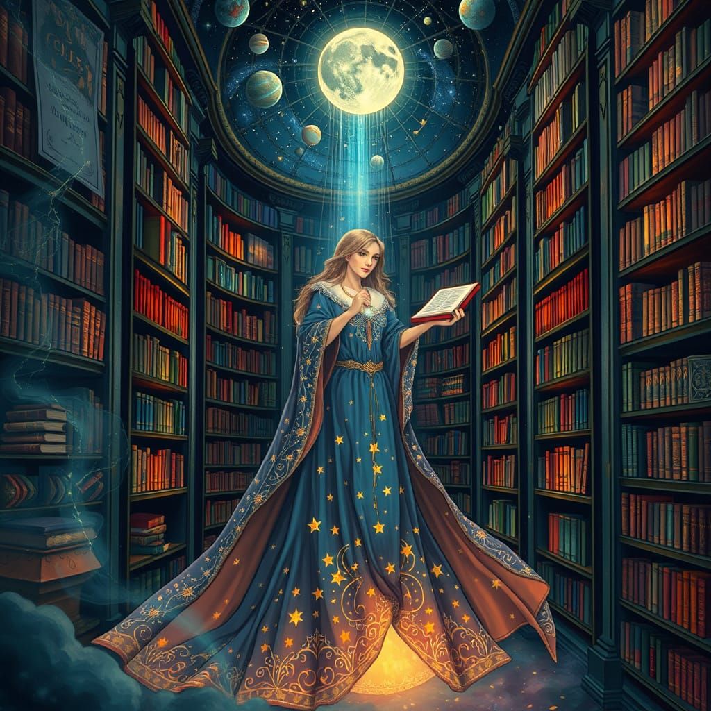 Celestial Librarian in Art Nouveau Style
