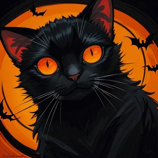 Spooky Black Cat on Jack-o'-Lantern Illustration