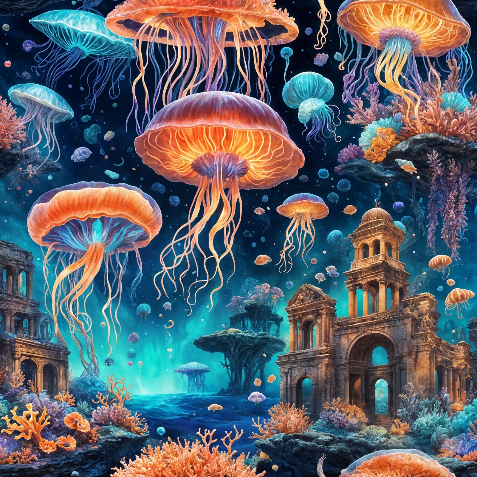 Bioluminescent Coral Reef in Cosmic Ocean