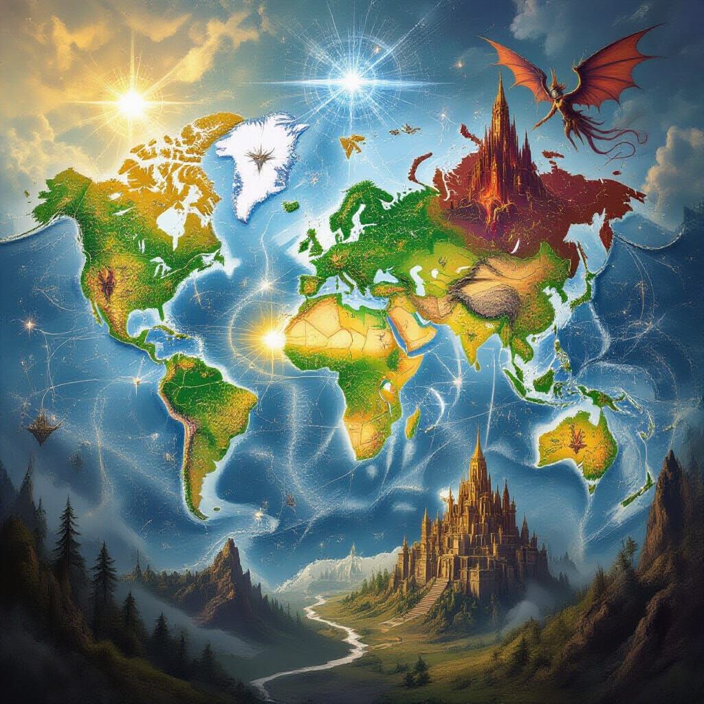 Mystical World Map of Angelic & Demonic Realms