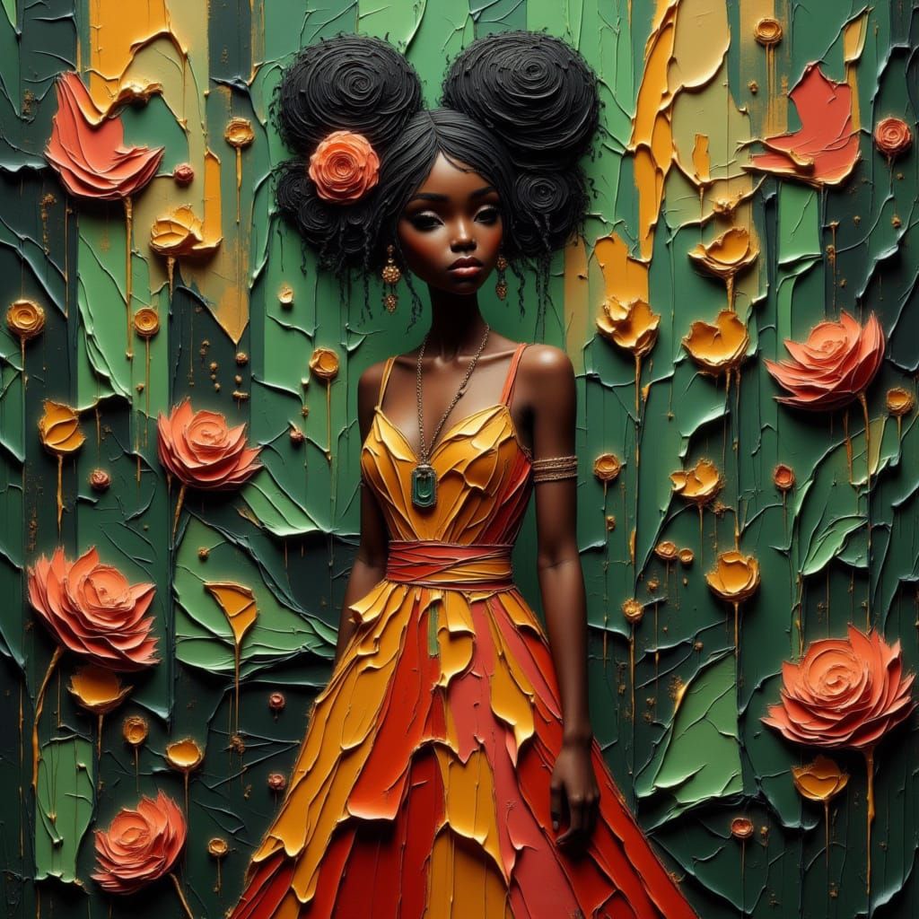 Jamaican Woman in Tropical Paradise with Glowing Flora