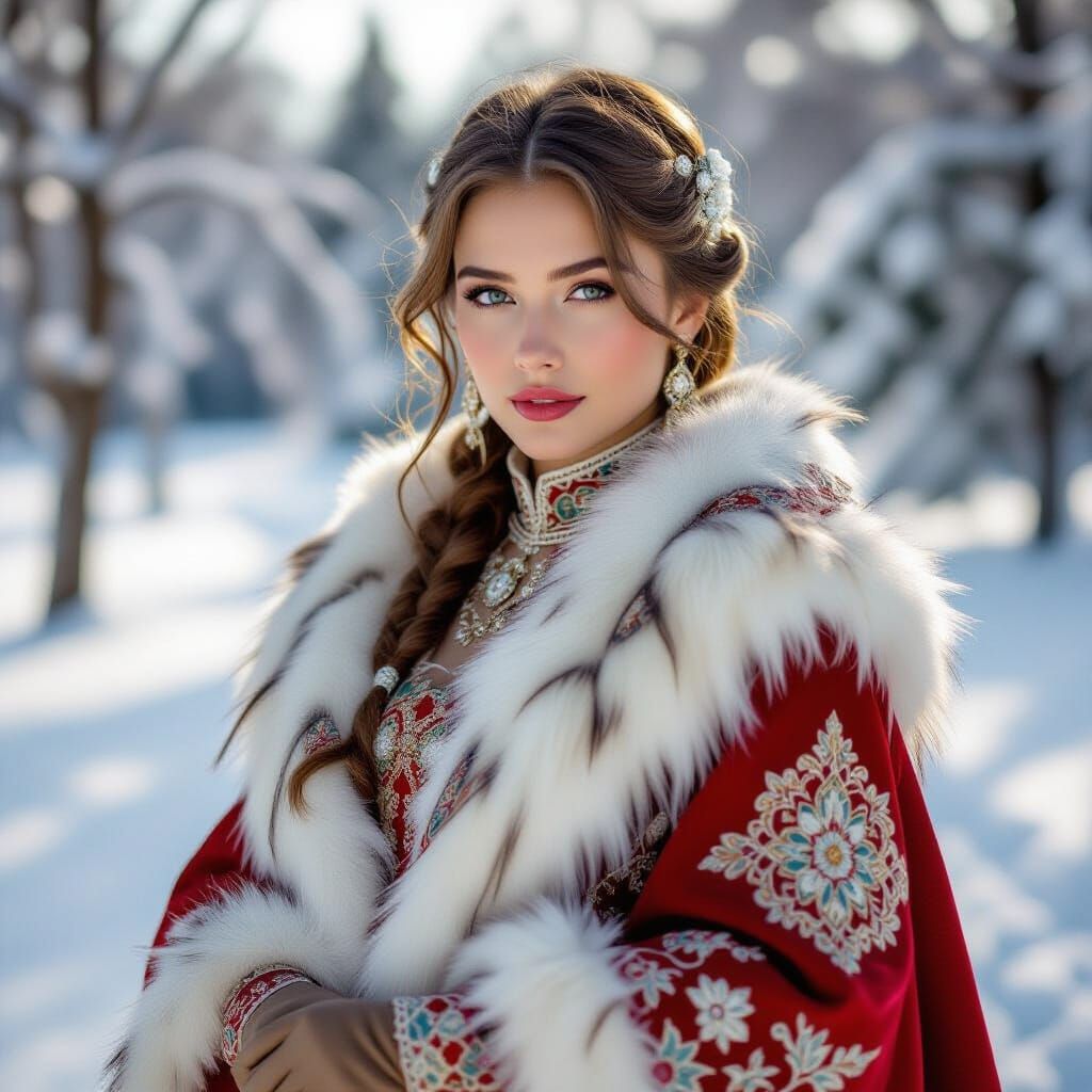 Elegant Russian Girl in Winter Landscape