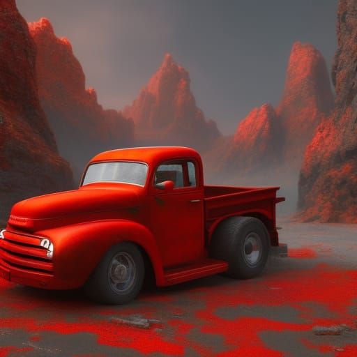 Detailed Matte Painting of a Red Truck