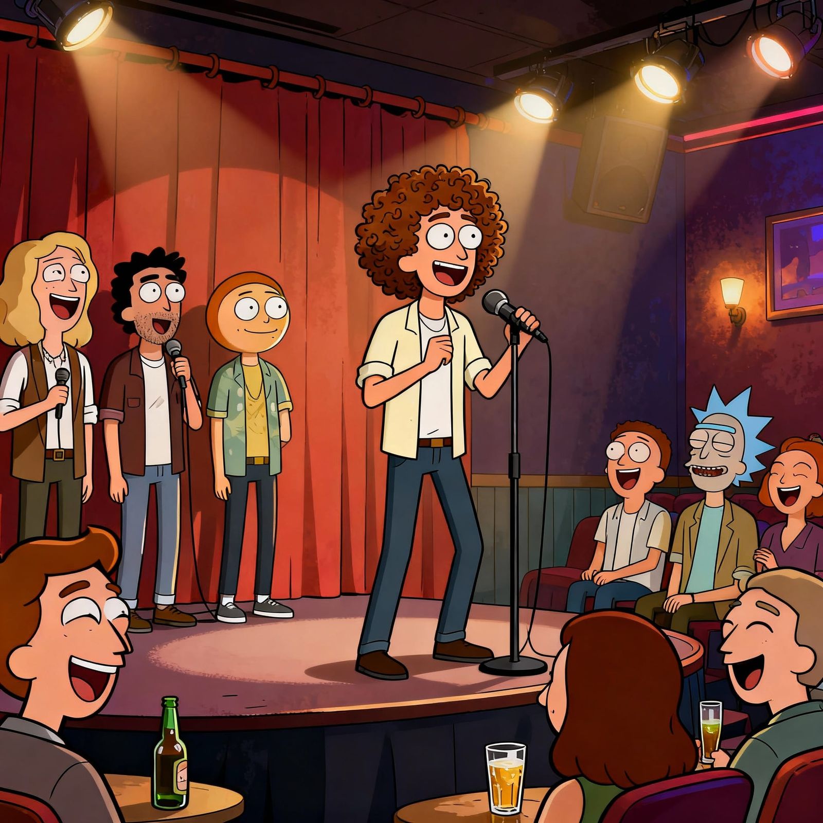 Vibrant Cartoon Comedy Club Scene