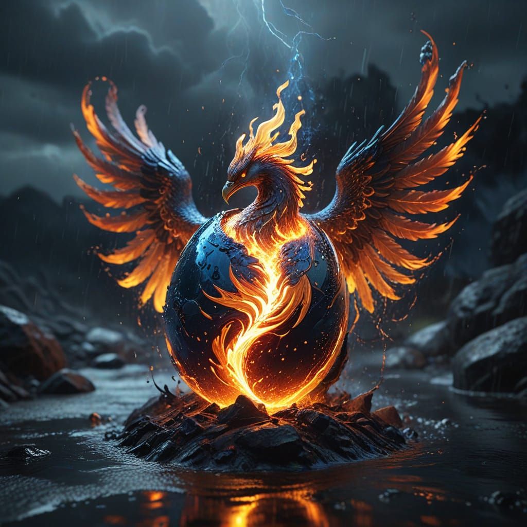 Cosmic Phoenix Hatching in Fiery Splendor