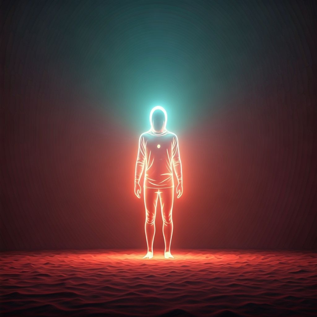 Ethereal Figure Glowing in Dense Fog