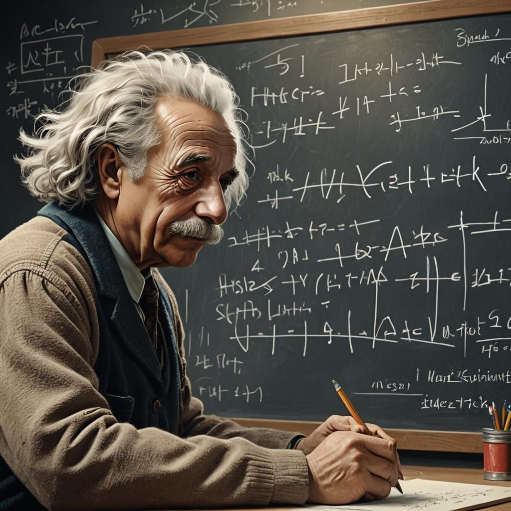 Einstein Writes Equations: Hyperrealistic Digital Art