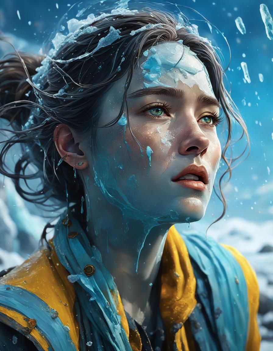 Dramatic Woman in Hyperrealistic Splash Art Style