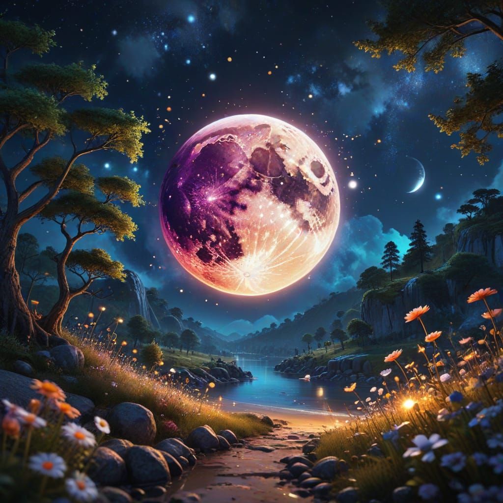 Whimsical Moonlit Banner in Dreamy Splash Art Style