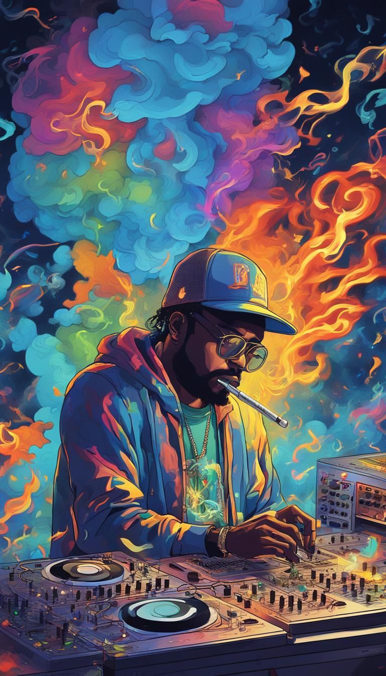 Surreal Hip Hop Studio with Rainbow Smoke, in Pop Art