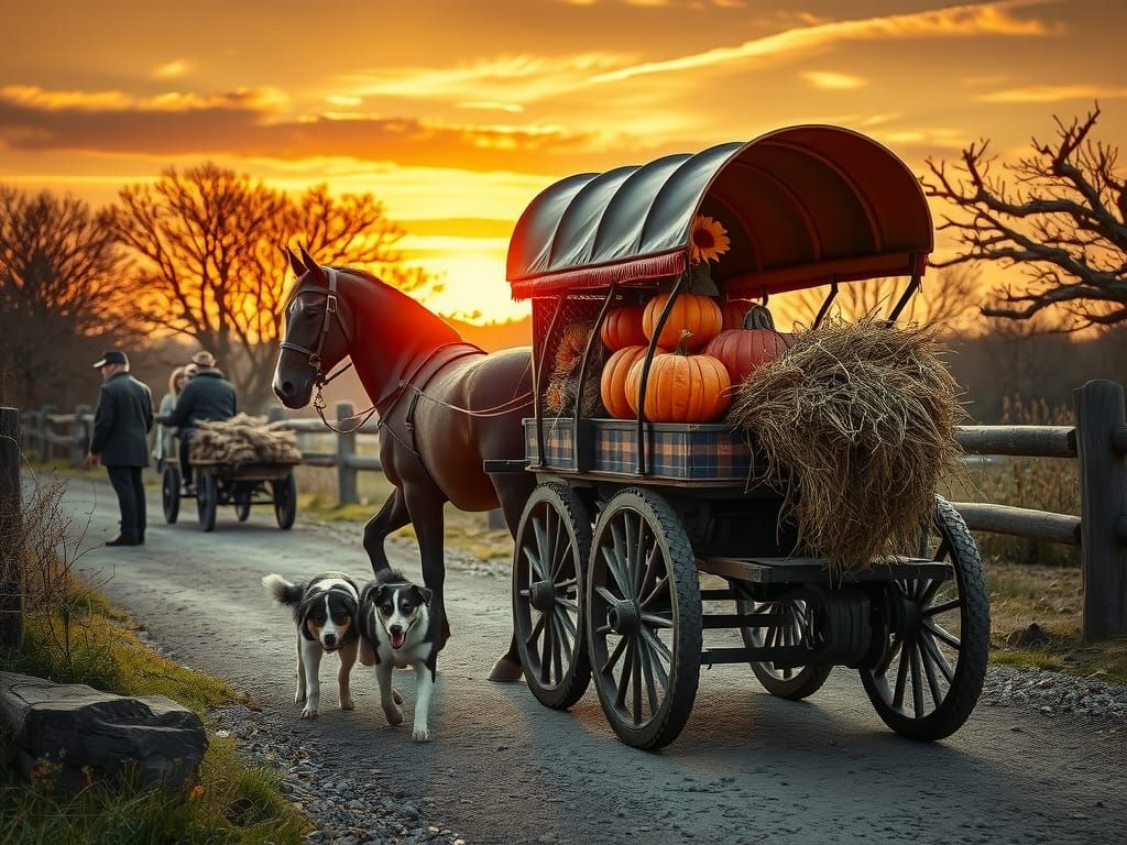 Arcanepunk Autumn Harvest Carriage at Sunset