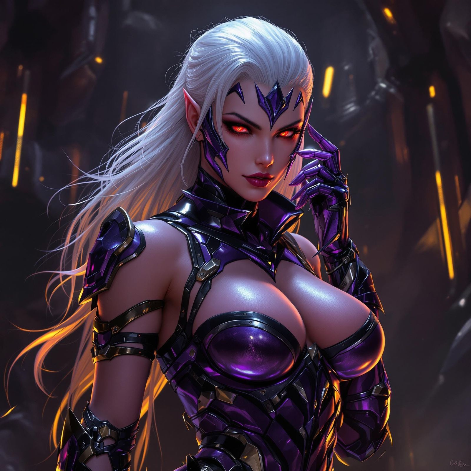 Heroic Dhampir Woman in Sci-Fi Armor