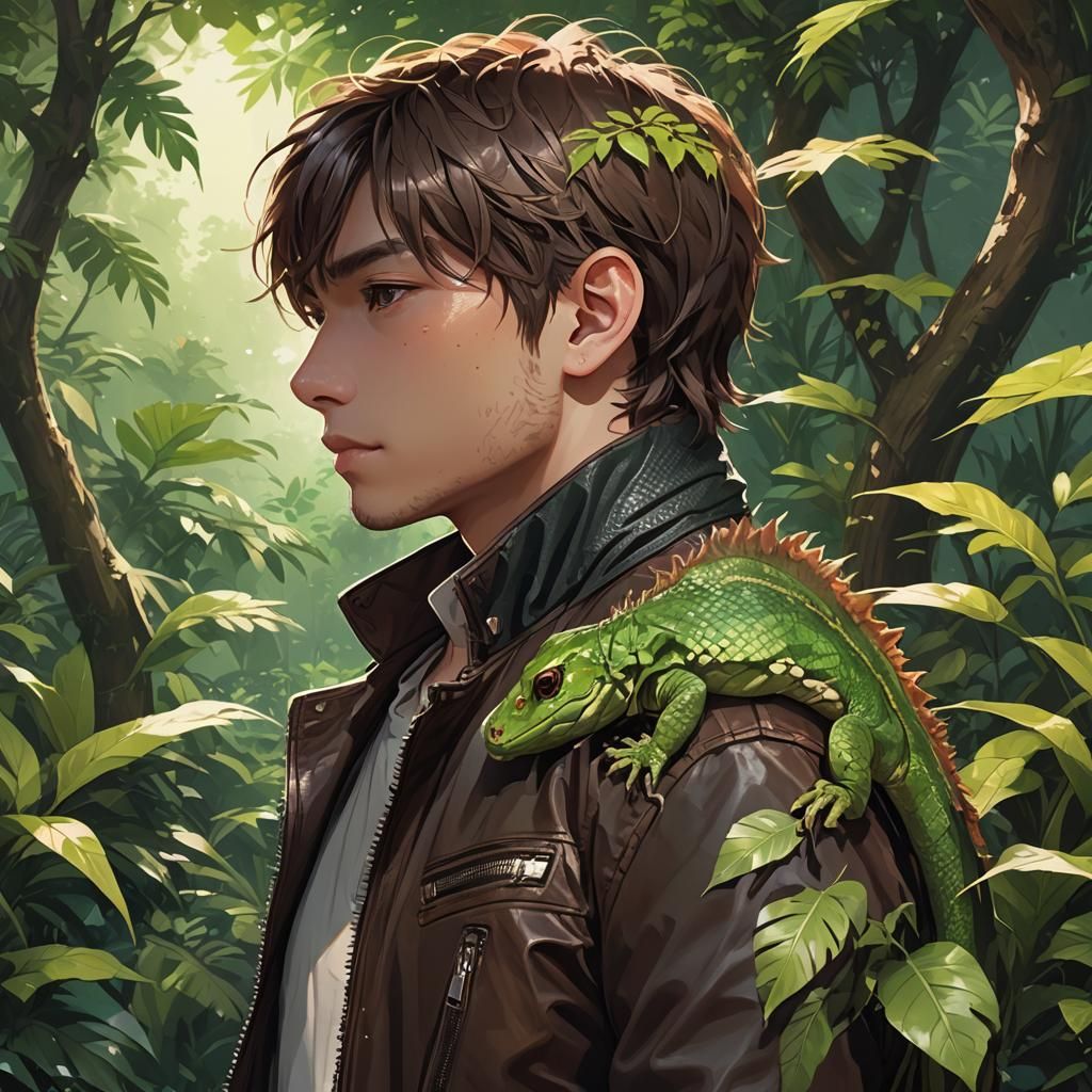 Lizard and Man in Anime Art Style