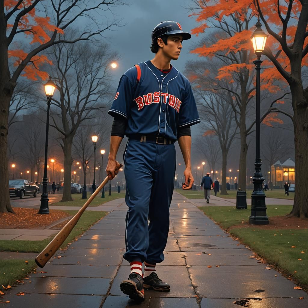 Nighttime Baseball Player in Boston Commons