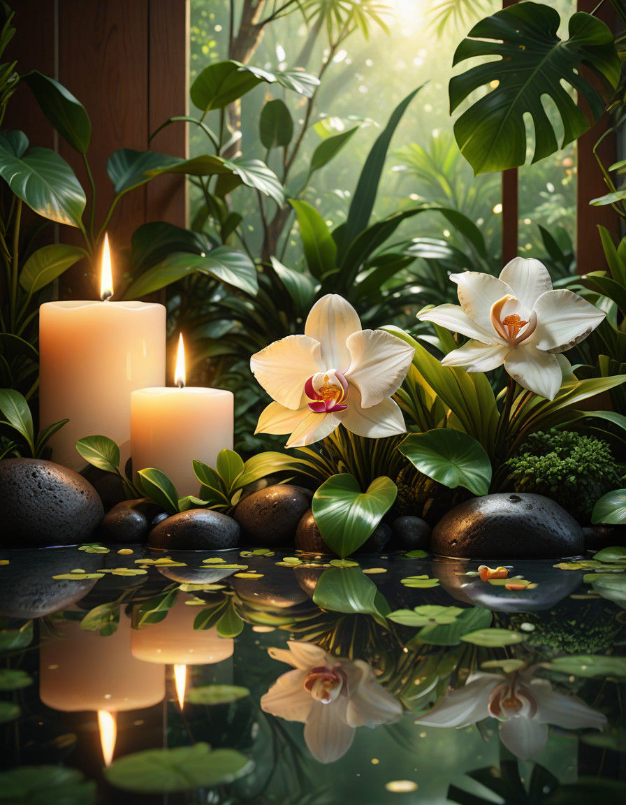 Tropical Oasis in Warm Golden Light