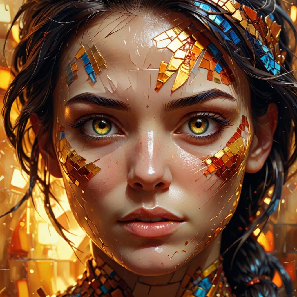 Mosaic Avatar: Fierce Digital Portrait in Abstract Style